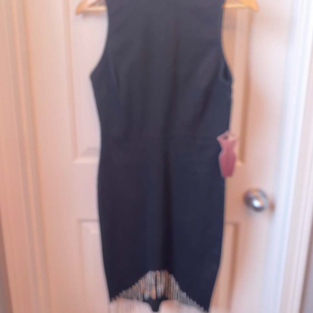 NWT Elegant Black Sleeveless Dress with Fringe Detail